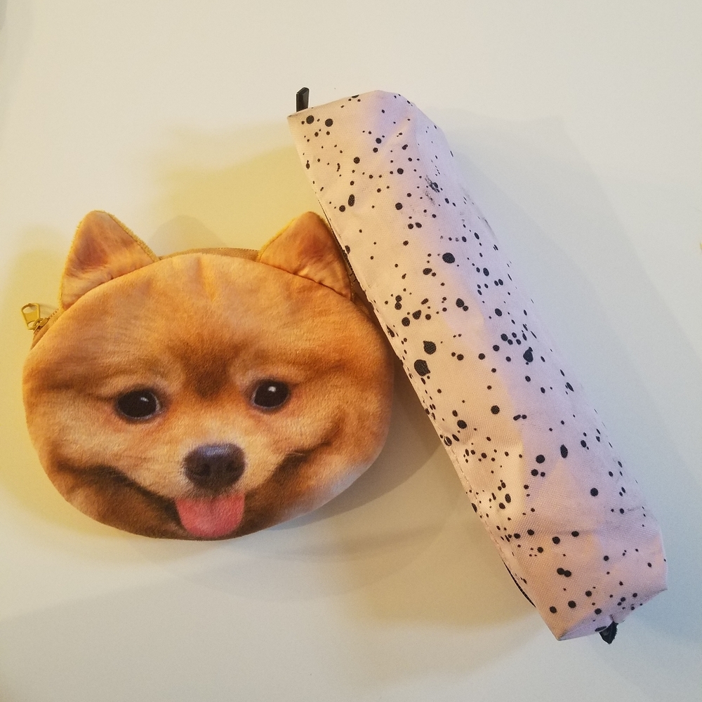 Small pomeranian pouch with pink pencil pouch